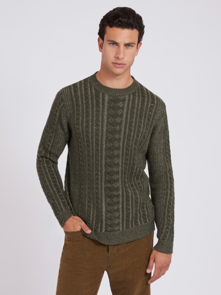 Gyapjú Keverék Kábel Kötött Pulóver Hiszem Zöld