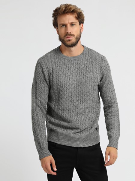 Szürke Hiszem Gyapjúkeverék Kábel Kötött Pulóver