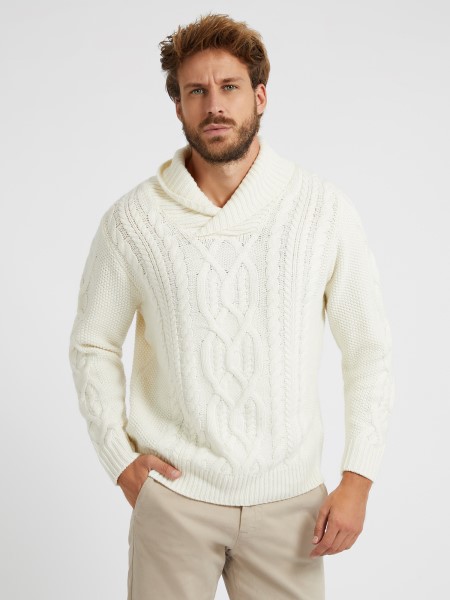 Hiszem, Fehér Gyapjúkeverék Kábel Kötött Pulóver