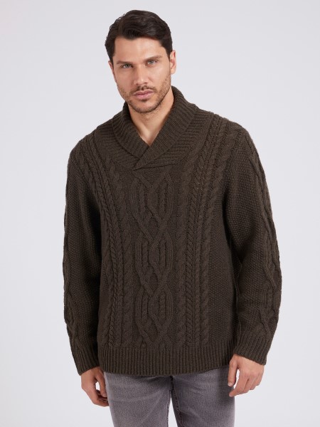 Gyapjú Keverék Kábel Kötött Pulóver Hiszem Sötétbarna