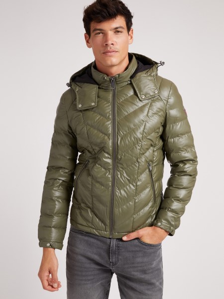 Guess Párnázott Kabát Kapucnival Zöld
