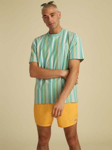 Hiszem Csíkos Motívum Logós Póló Zöld Multi