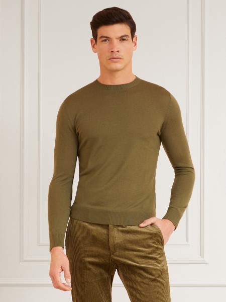 Marciano Legénységi Nyakú Gyapjú Pulóver Zöld Tipp