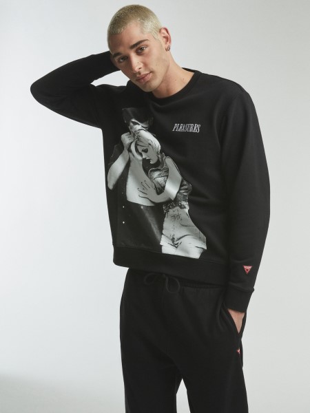 Helyezett Nyomtatott Pulóver Fekete Több Tipp