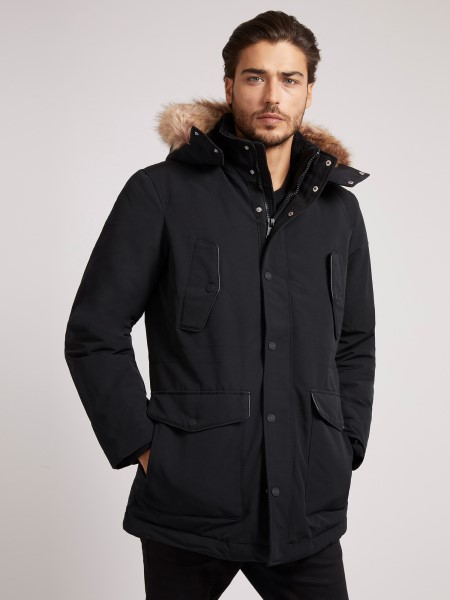 Párnázott Kabát Kapucnival Guess Fekete