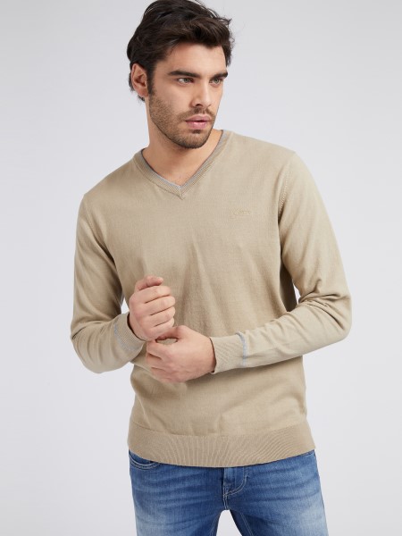 Szürke V Nyakú Sztreccs Pamut Pulóver Hiszem