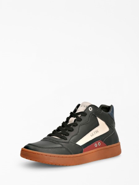 Fekete Guess Pesaro Valódi Bőr Magasszárú Tornacipő