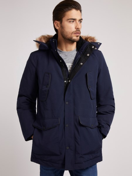 Párnázott Kabát Kapucnival Guess Kék