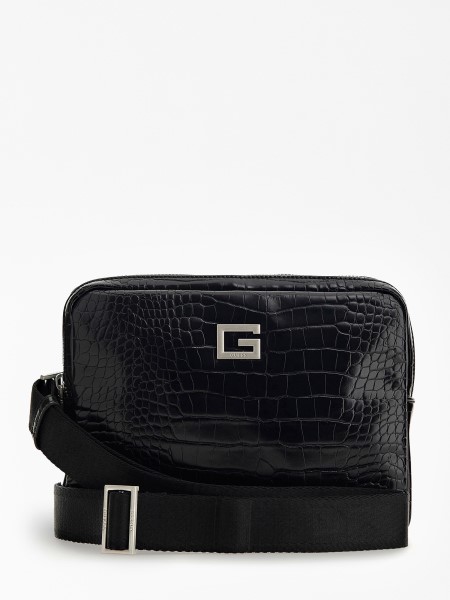 Fekete Guess Calabria Croc Print Crossbody Táska