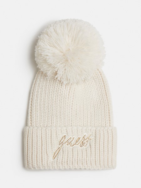 Elülső Logó Pompon Sapka Hiszem Fehér