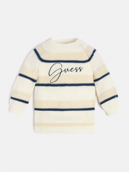 Csíkos Pulóver Ruha Fehér Hiszem