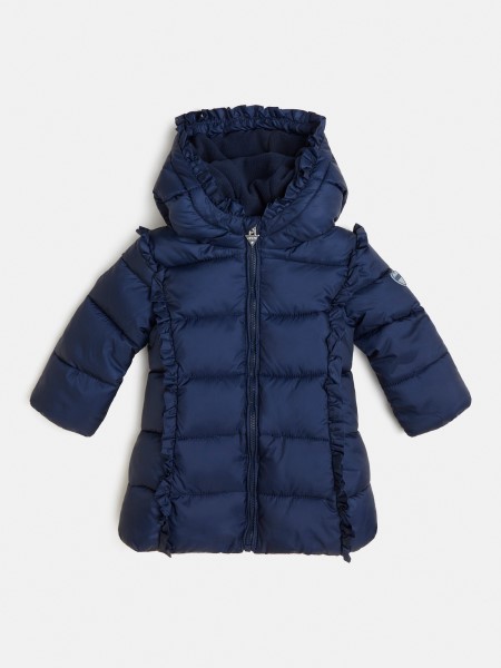 Fodros Kapucnis Hosszú Puffer Tipp Kék
