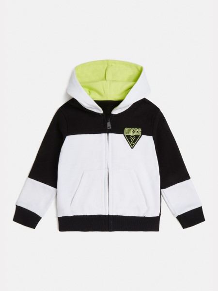 Színes Blokk Kapucnis Pulóver Hiszem Fekete