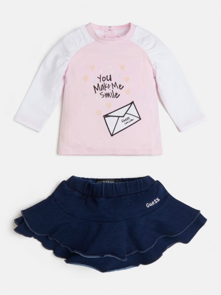 Rózsaszín Guess Póló és Szoknya Szett