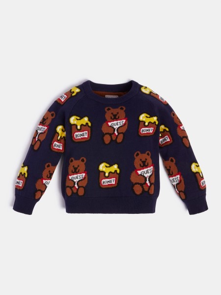 Az Egész Logó Jacquard Pulóver Hiszem Kék Multi