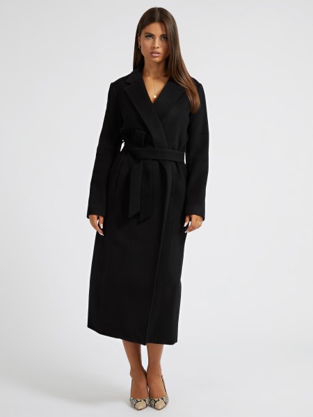 Gyapjúkeverék öves Kabát Fekete Találgatás