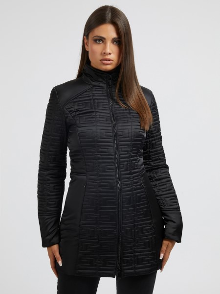 Hímzett Logós Hosszú Kabát Fekete Tipp