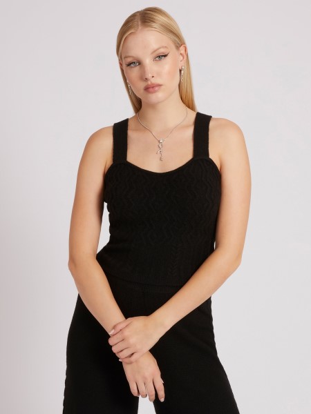 Fekete Kábel Kötött Kasmír Keverék Pulóver Felső Tipp