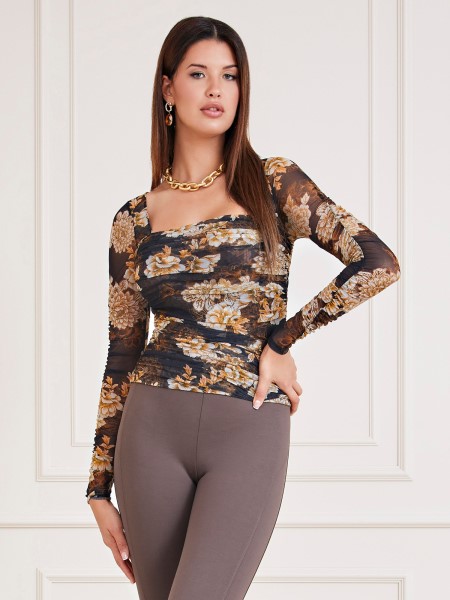 Hiszem Fekete Multi Marciano Virágmintás Felső