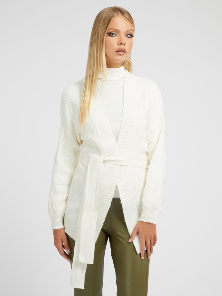 Fehér Kábel Kötött Gyapjú Keverék Kardigán Hiszem