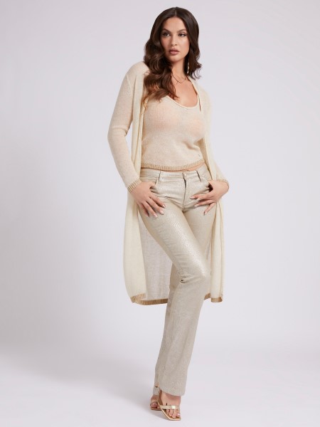 Hiszem Krém Lurex Fonal Hosszú Kardigán