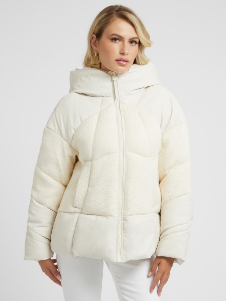 Fehér Tipp Tweed Betét Puffer