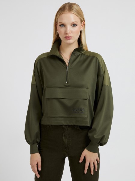 Szatén Elülső Zsebes Pulóver Tipp Zöld