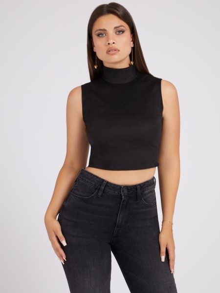 Fekete Művelúr Crop Top Tipp