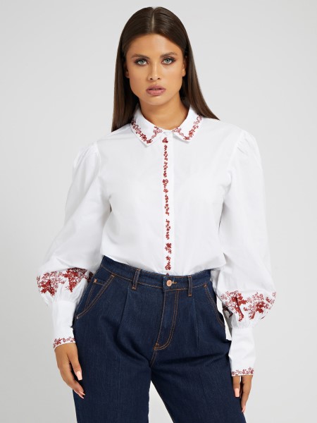 Fehér Hiszem Hímzett Részletekkel Ing