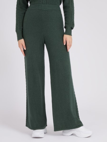 Hiszem Kábelek Pulóver Széles Lábszár Nadrág Zöld