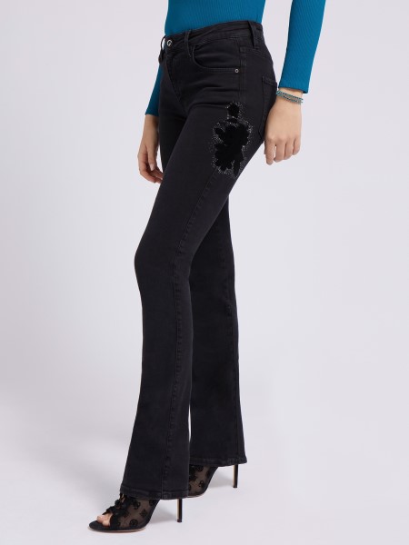 Fekete Strassz Egyenes Farmer Nadrág Tip