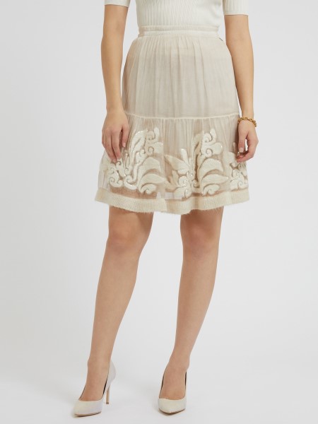 Fehér Hiszem Hímzett Selyemszoknya