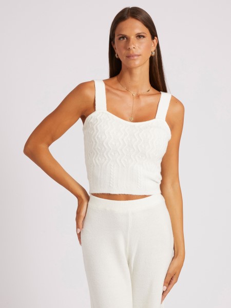 Hiszem Kábel Kötött Kasmír Keverék Pulóver Felső Fehér