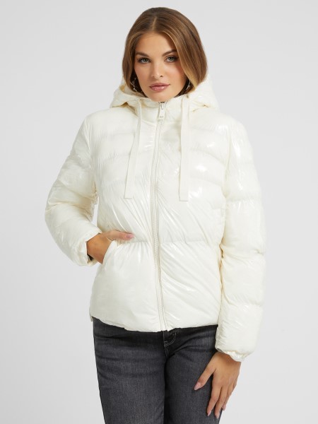 Fényes Nylon Puffer Hiszem Fehér