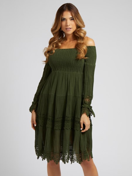 Kitalálni Makramé Váll Nélküli Ruha Zöld