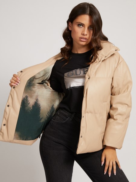 Hiszem Bézs Műbőr Bélelt Kabát