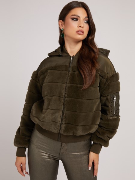 Hiszem Nylon Műszőrme Bomber Zöld Multi