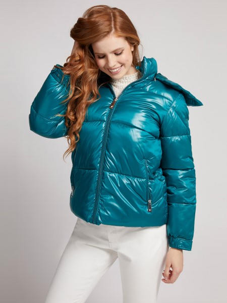 Párnázott Kabát Kapucnival Guess Zöld