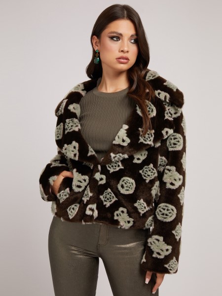 Jacquard Műszőrme Kabát Hiszem Barna