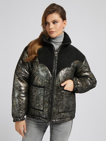 Hiszem, Fekete Paisley Mintás Valódi Bőrpuffer