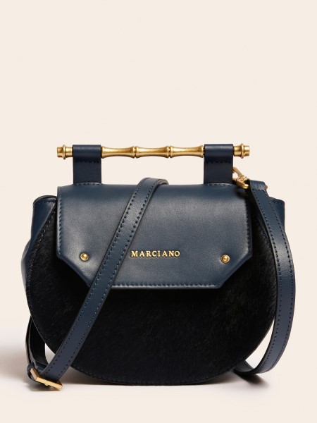 Sötétkék Guess Alia Valódi Bőr Mini Crossbody Táska