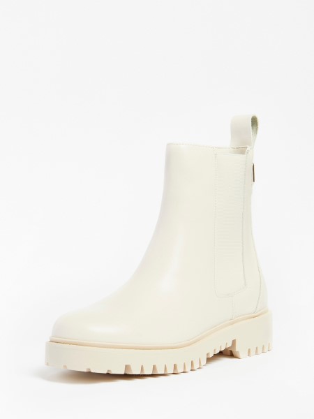Tölgyes Vegyes Bőr Chelsea Csizma Tipp Fehér