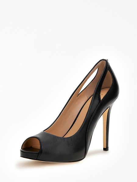 Fekete Civina Valódi Bőr Peep-toe Udvari Cipő Találgatás