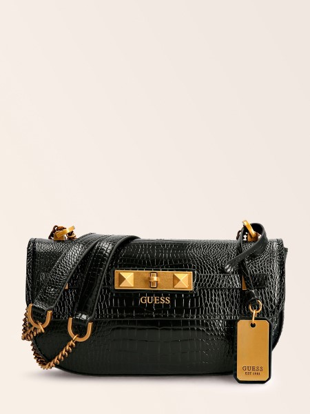 Raffie Croc Print Crossbody Bag Black Guess