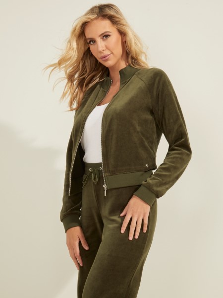 Tipp Zöld Cipzáras Zsenília Pulóver