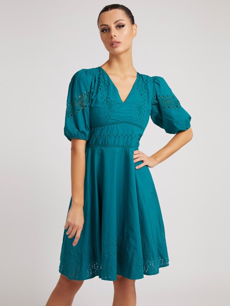 Hiszem Hímzés Pamut Ruha Petróleum