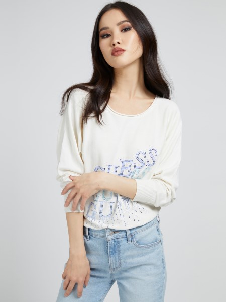 Hiszem Strassz Logós Pulóver Fehér