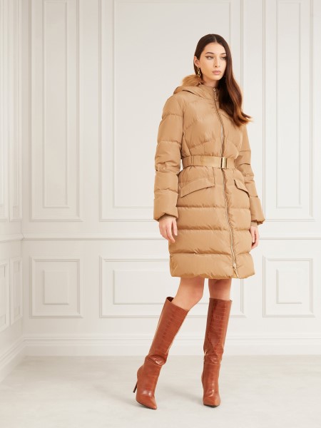 Hiszem Bézs Marciano Igazi Toll Szatén Kabát