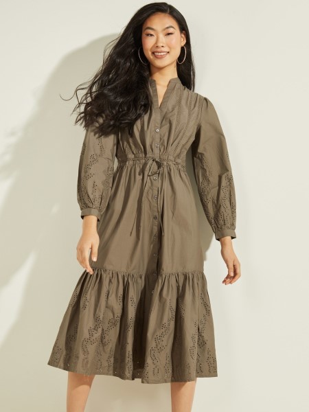 Hiszem Zöld Hímzés Pamut Hosszú Ruha