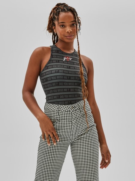 Gondolom Fekete Elöl-logós Ujjatlan Body